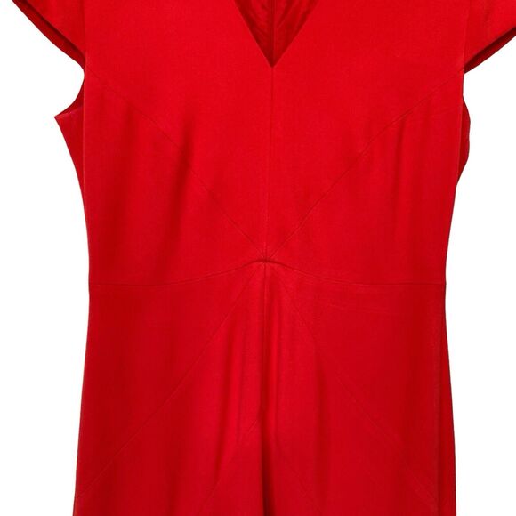 Escada Womens V Neck Short Sleeves Crepe Midi Fit & Flare Dress Red Size EU 36 - Picture 5 of 9